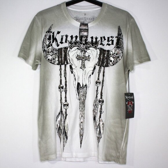Konquest Mens Small Swarovski Crystals Studded Y2K Style T-Shirt NEW A1577 - Picture 1 of 8